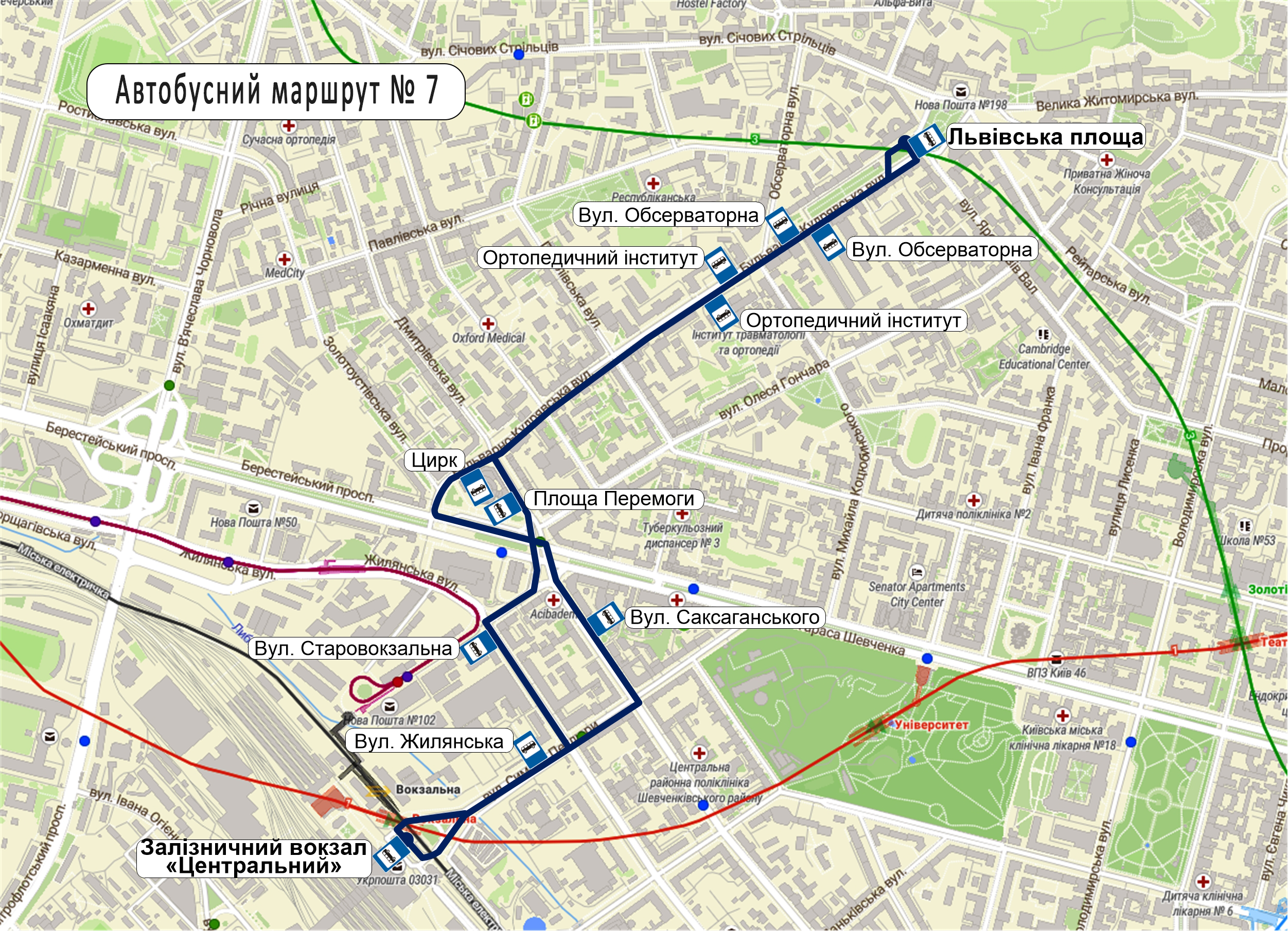 Схема руху автобусного маршруту №7