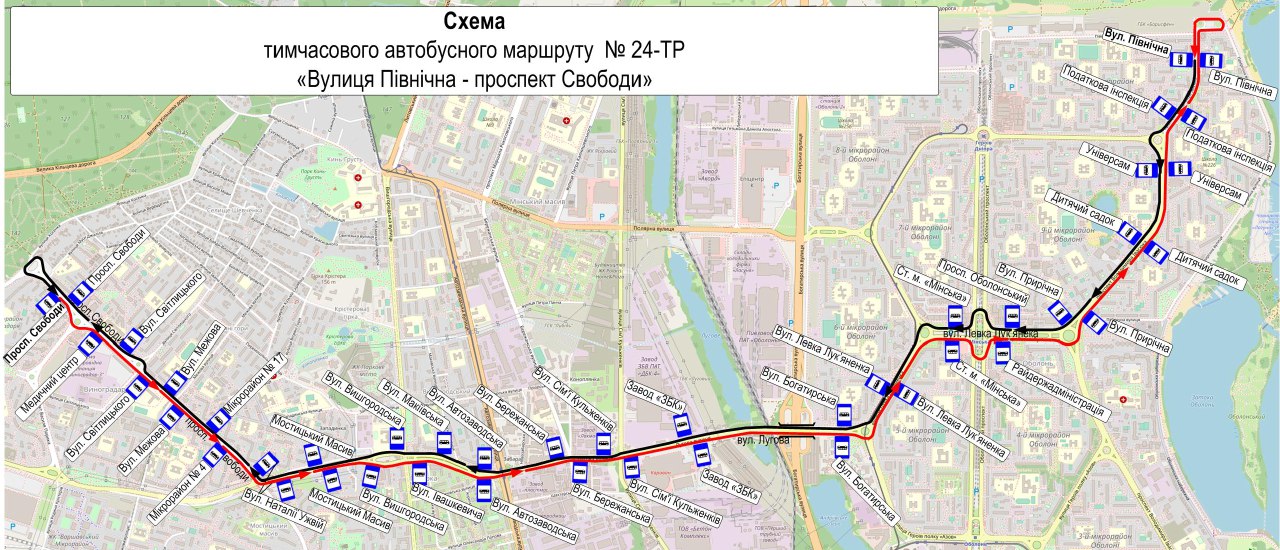 Схема тимчасового автобусного маршруту №24-ТР